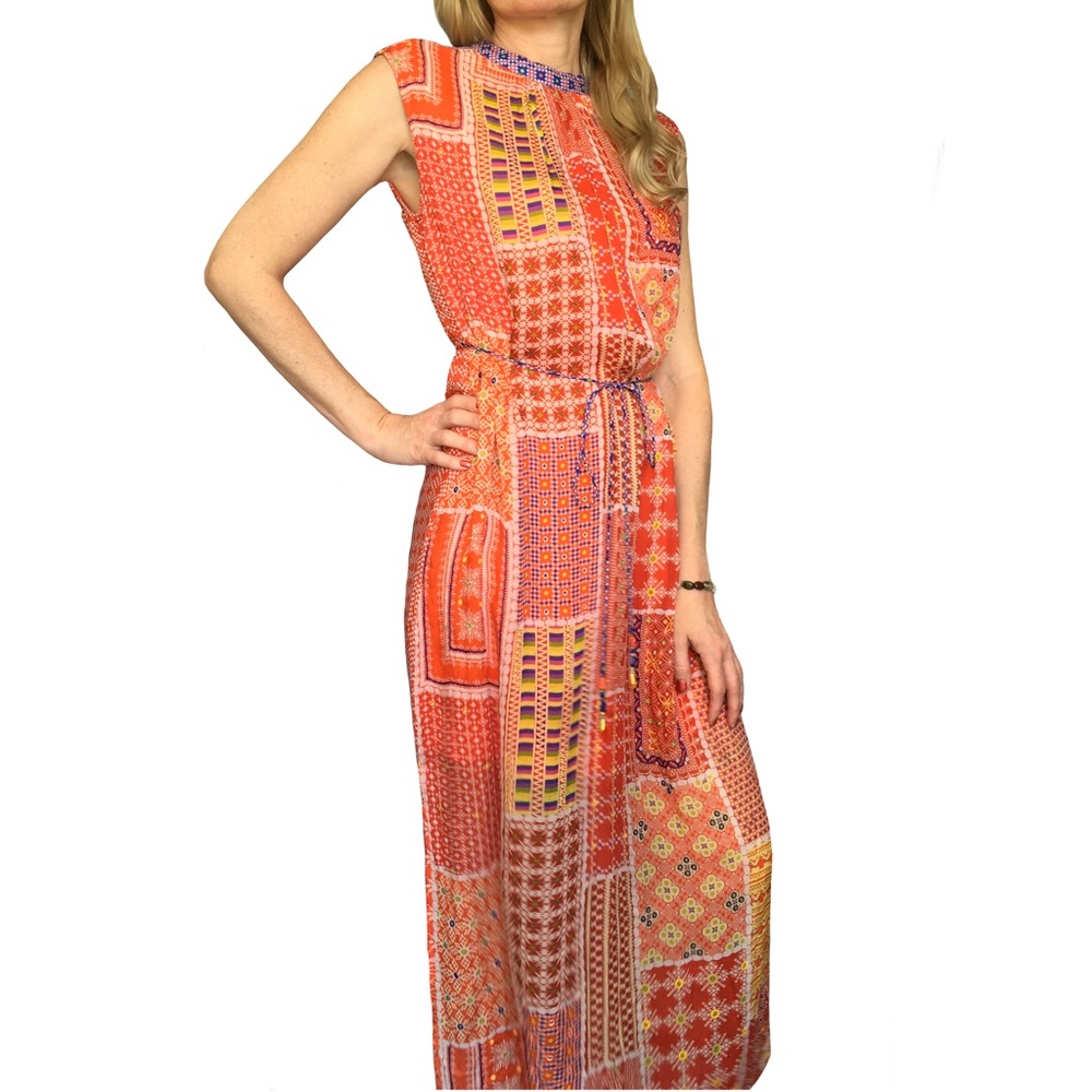 Anthro, Small Tanvi Kedia Red Patchwork Maxi Dress - image 8